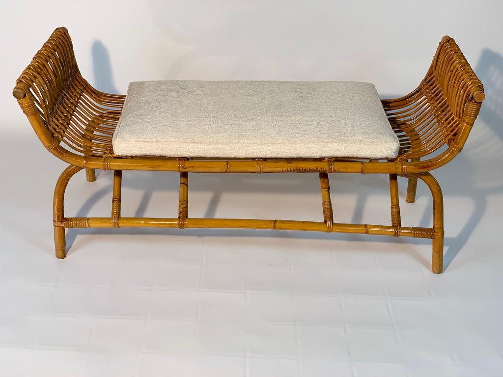 Midcentury Italian Pair of Rattan Bamboo Benches 3