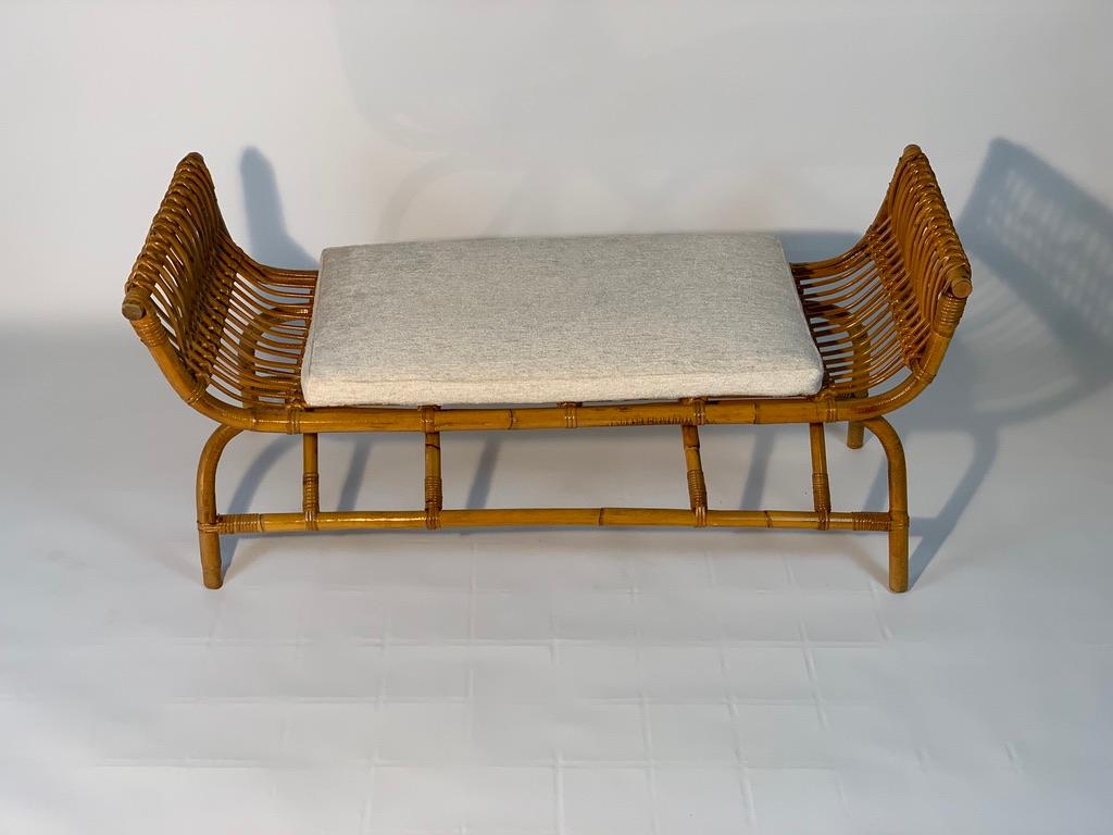 Midcentury Italian Pair of Rattan Bamboo Benches 4