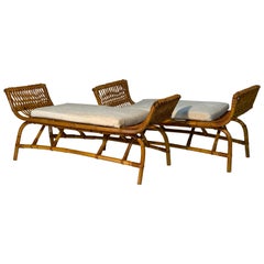 Midcentury Italian Pair of Rattan Bamboo Benches