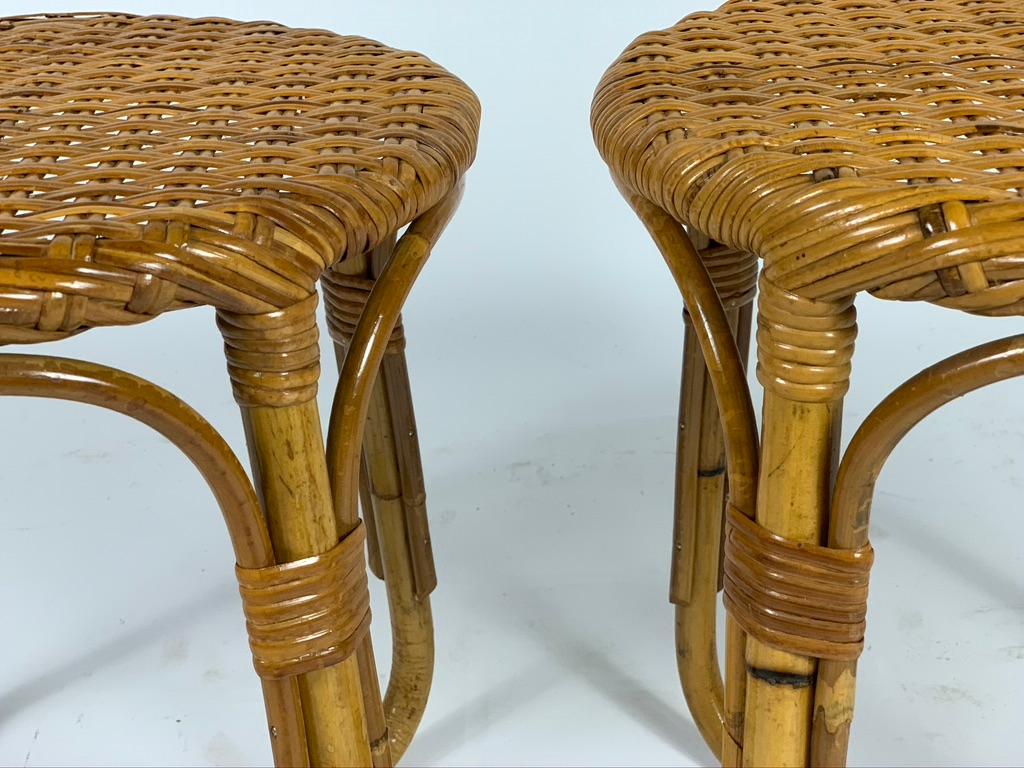 Midcentury Italian Pair of Rattan Bamboo Side Tables or Stools 8