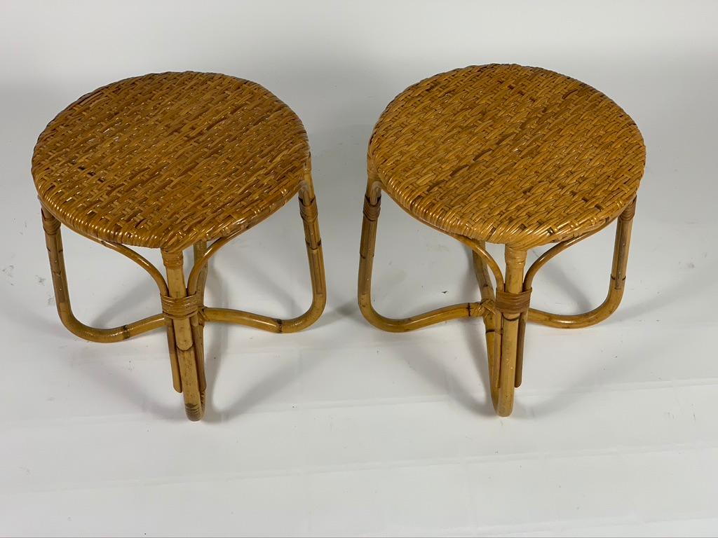 Midcentury Italian Pair of Rattan Bamboo Side Tables or Stools 2