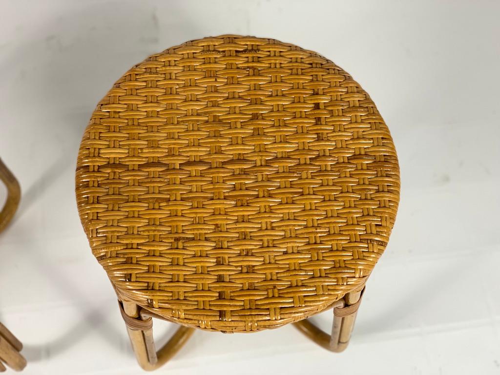 Midcentury Italian Pair of Rattan Bamboo Side Tables or Stools 4
