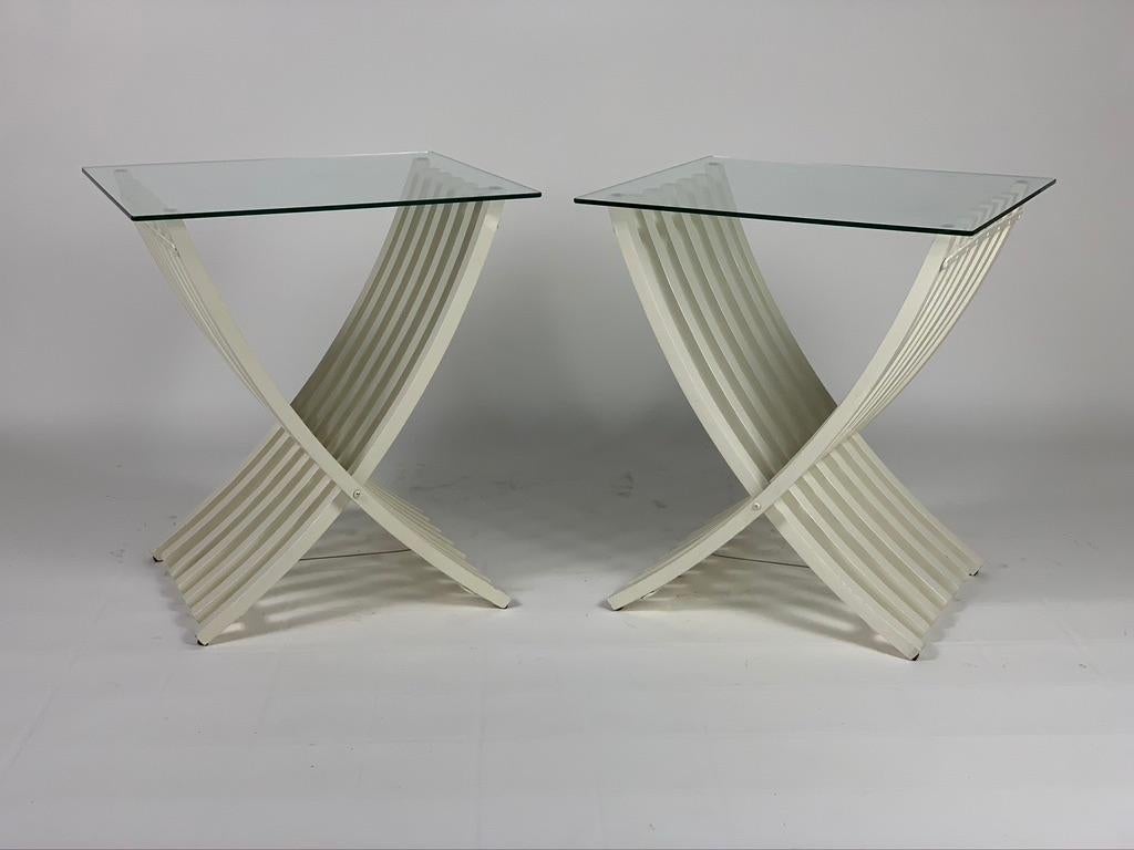 Mid-Century Modern Midcentury Italian Pair of White Lacquered Folding Tables For Sale