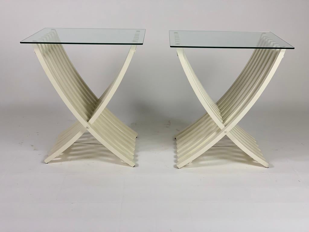 Midcentury Italian Pair of White Lacquered Folding Tables For Sale 1