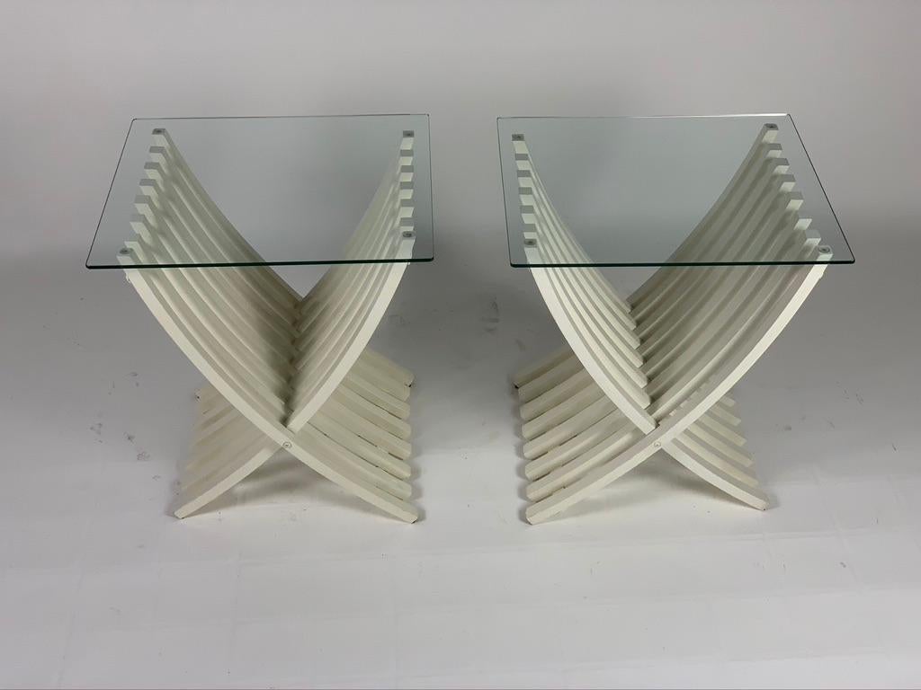 Midcentury Italian Pair of White Lacquered Folding Tables For Sale 2