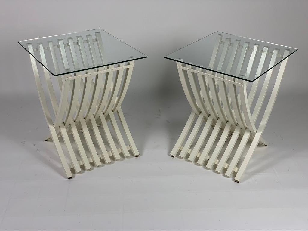 Midcentury Italian Pair of White Lacquered Folding Tables For Sale 3