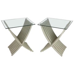 Midcentury Italian Pair of White Lacquered Folding Tables