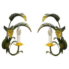 Mid Century Italian Palm Leaf Wall Lights C1950 Two Pairs Available