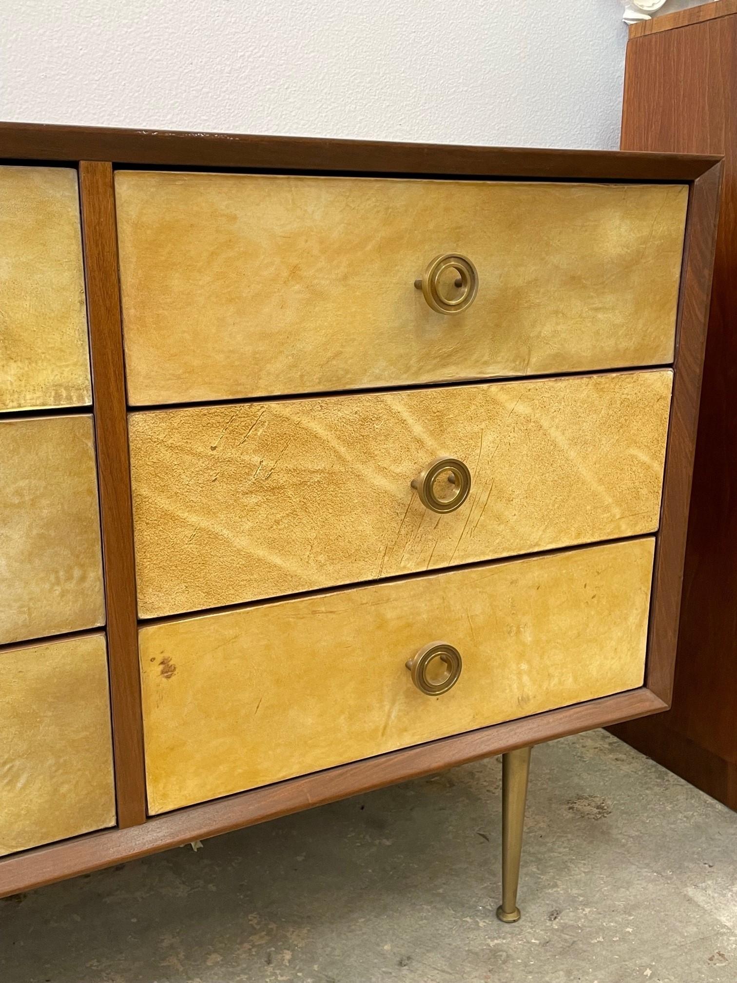 Mid-Century Italian Parchment and Mahogany Chest In Good Condition For Sale In Palm Springs, CA