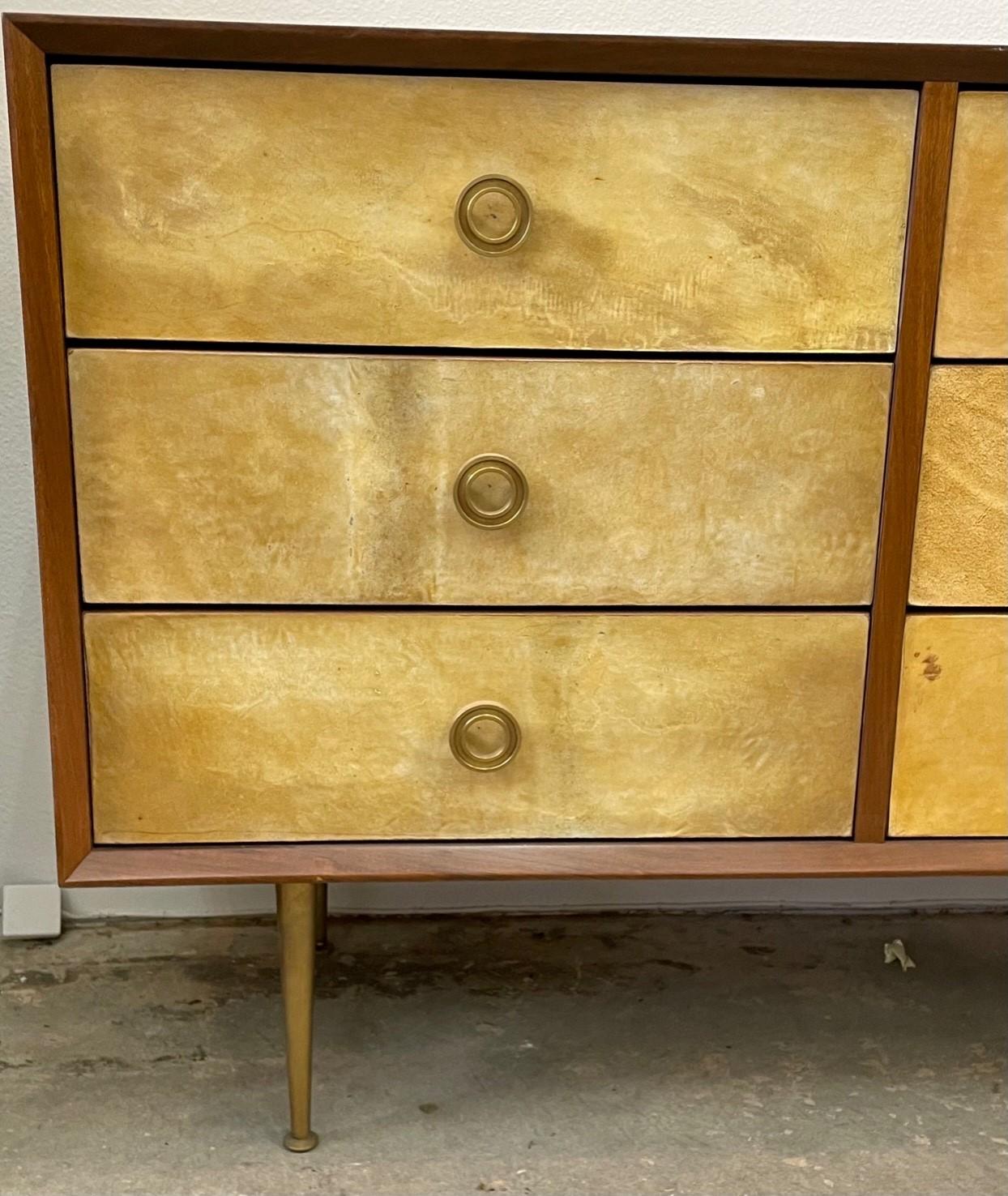 Mid-20th Century Mid-Century Italian Parchment and Mahogany Chest For Sale