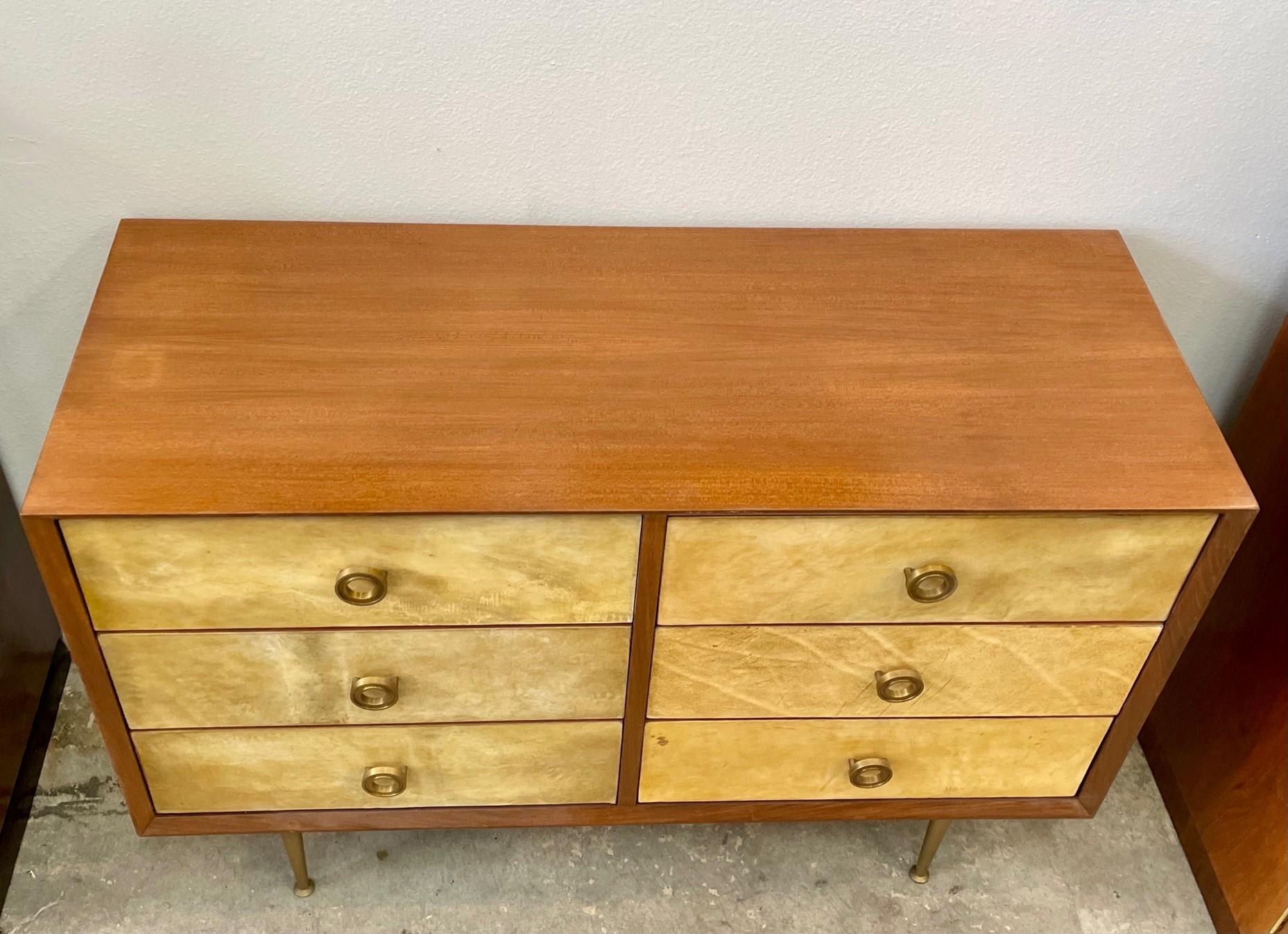 Brass Mid-Century Italian Parchment and Mahogany Chest For Sale