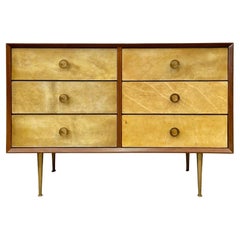 Vintage Mid-Century Italian Parchment and Mahogany Chest