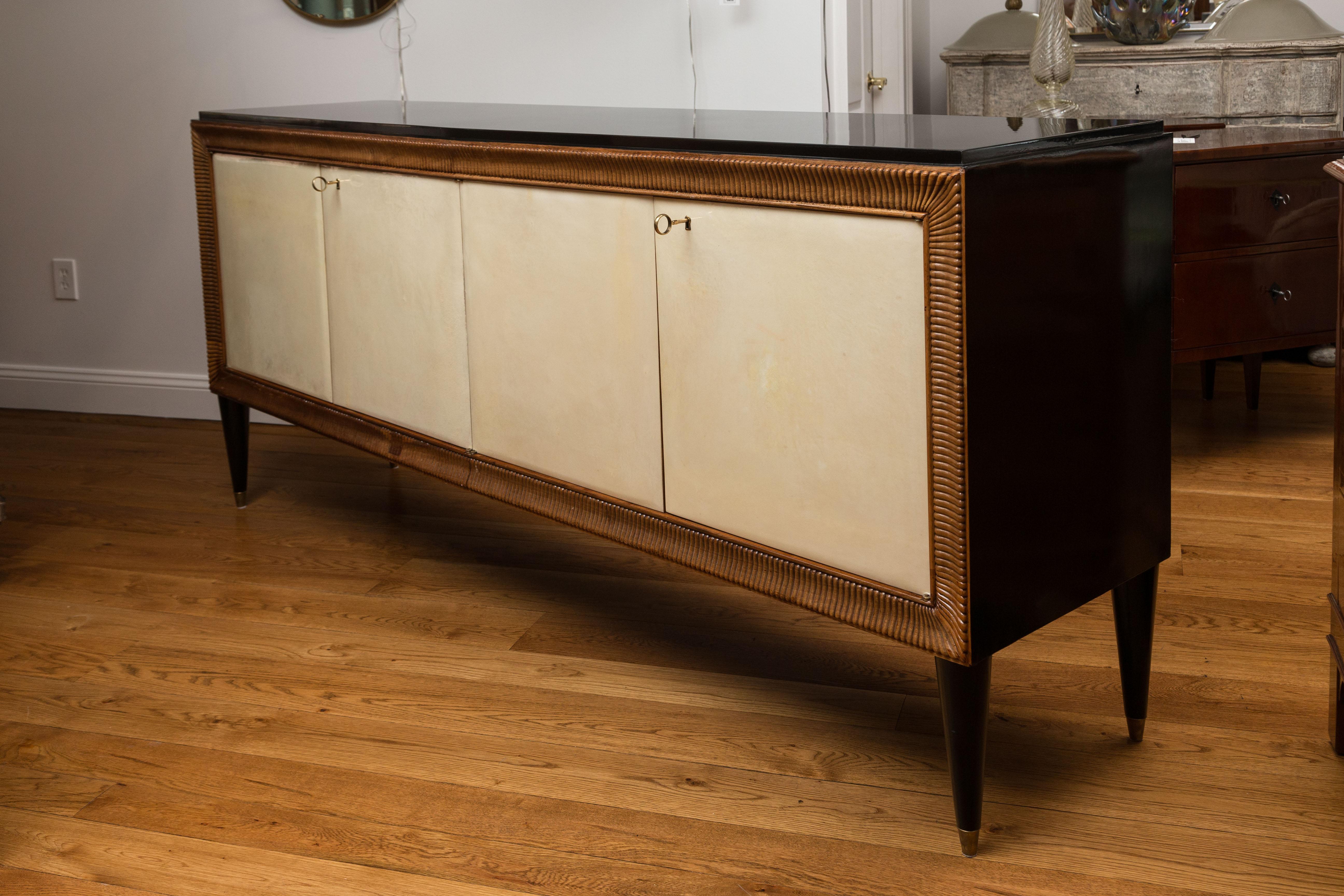 Lacquered Mid Century Italian Parchment Sideboard For Sale