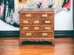 Mid-Century Italian Patchwork Burl Campaign Style Chest / Commode / Table