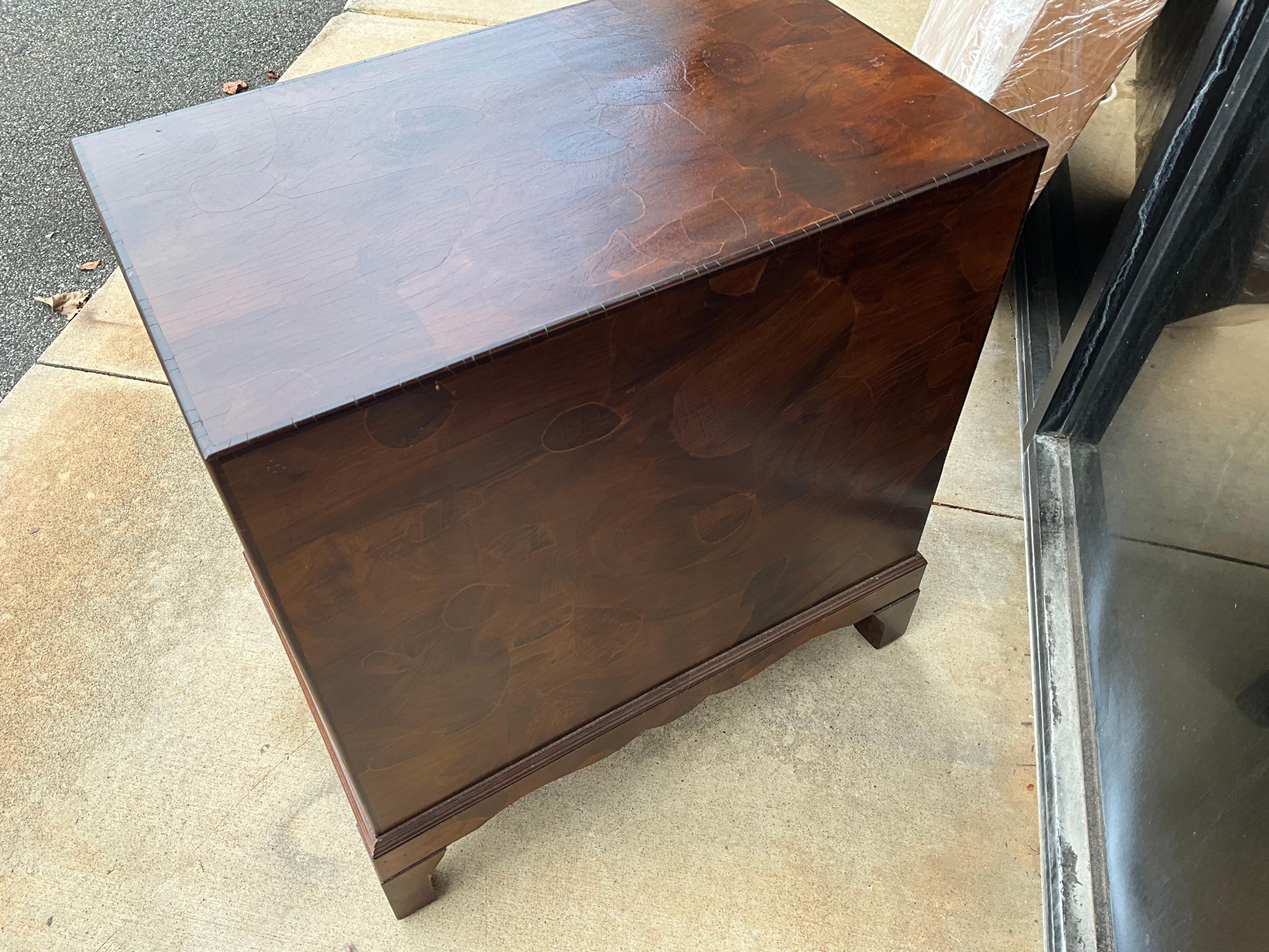 Mid-Century Italian Patchwork Burl Campaign Style Chest / Commode / Table In Good Condition For Sale In Kennesaw, GA
