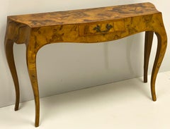 Midcentury Italian Patchwork Burl Serpentine Console Table