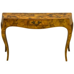 Midcentury Italian Patchwork Burl Serpentine Console Table