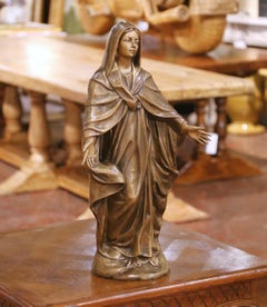 Mid-Century Italian Patinated Bronze Virgin Mary Sculpture by Biondan
