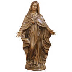 Mid-Century Italian Patinated Bronze Virgin Mary Sculpture by Biondan
