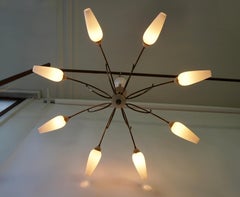 Mid-century Italian Pendant Light in Brass and Glass
