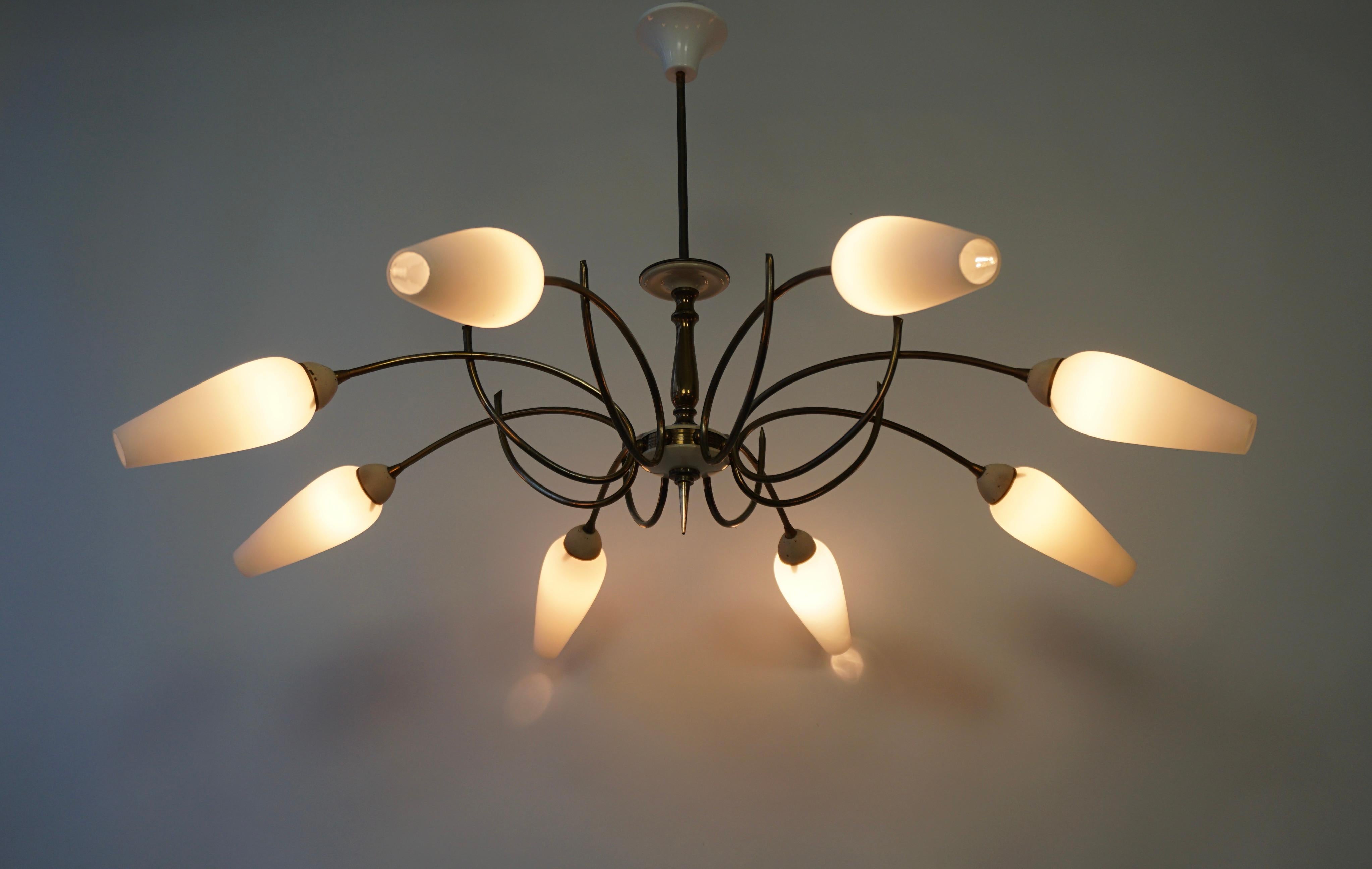 20th Century Mid-century Italian Pendant Light in Brass and Glass For Sale