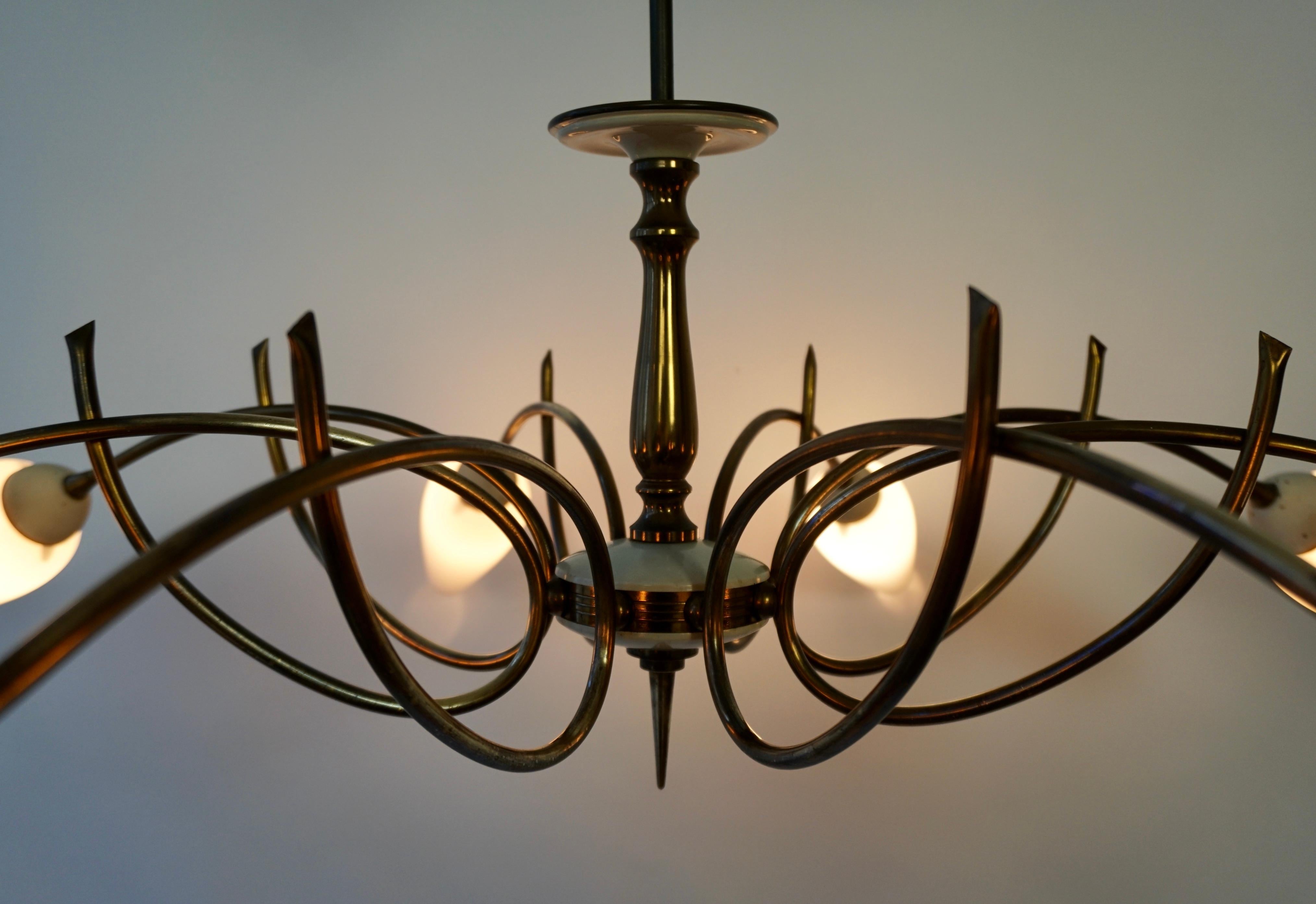Mid-century Italian Pendant Light in Brass and Glass For Sale 3