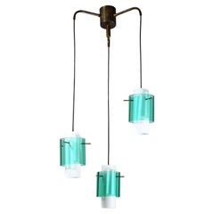 Vintage Mid Century Italian Pendant with 3 Glass Diffusers, in the Manner of Stilnovo
