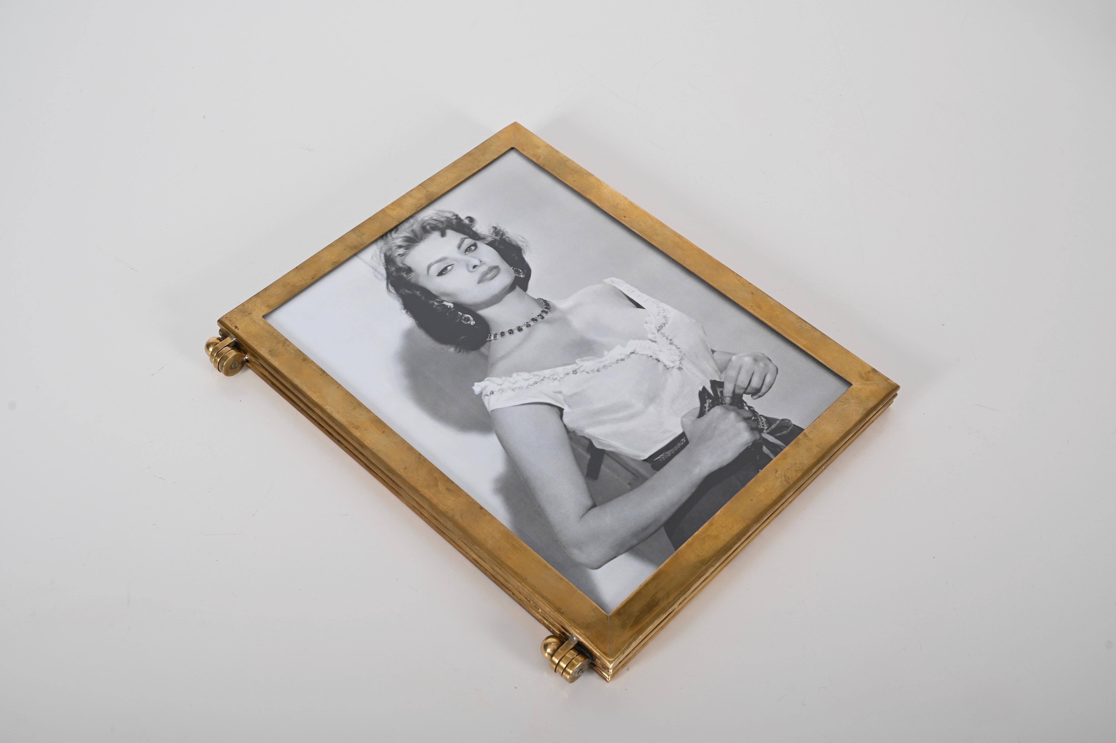 Mid-Century Italian Photo Frame in Solid Brass, Hollywood Regency, 1950s For Sale 11