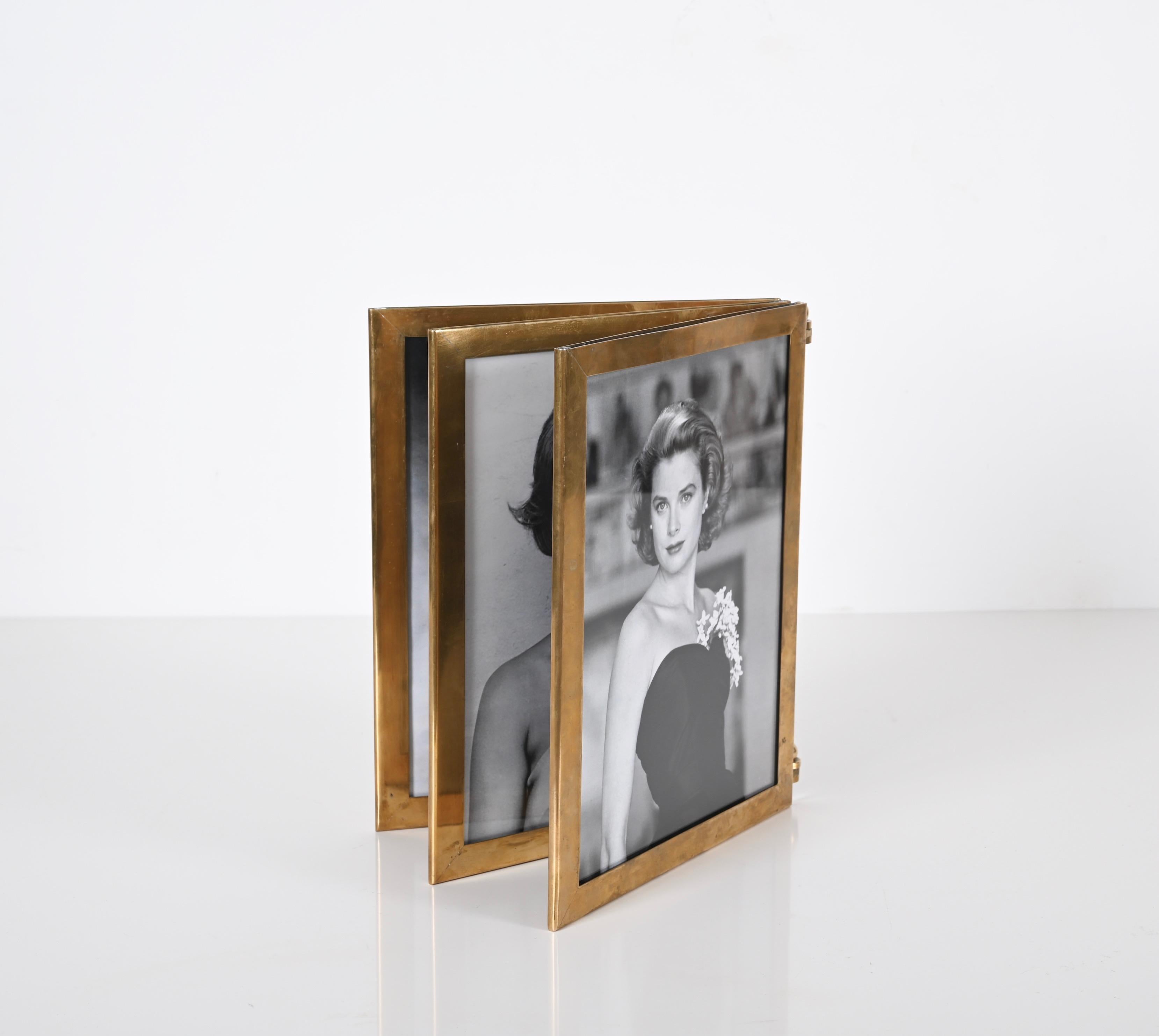 20th Century Mid-Century Italian Photo Frame in Solid Brass, Hollywood Regency, 1950s For Sale