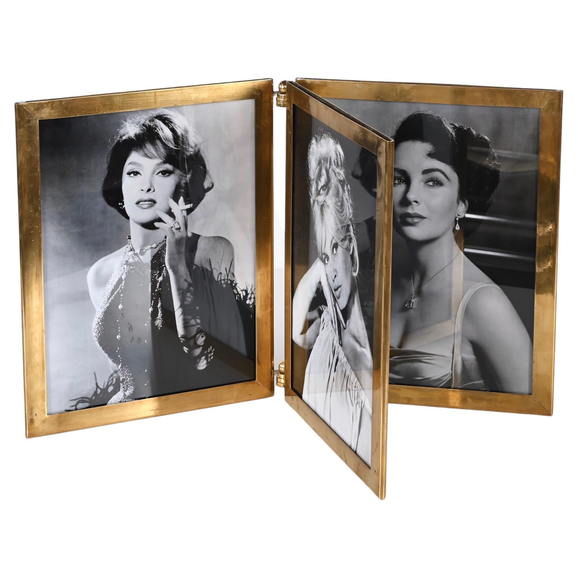 Italienischer Fotorahmen aus der Mitte des Jahrhunderts aus massivem Messing, Hollywood Regency, 1950er Jahre im Angebot