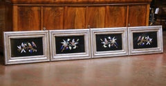Mid-Century Italian Pietra Dura Bird Wall Plaques in Silvered Frames, Set of 4