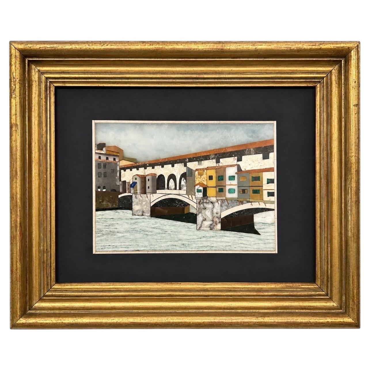 Mid-Century Italian Pietra Dura Plaque of the Ponte Vecchio, Florence, G. Ugolin
