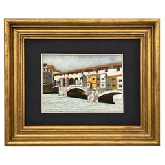 Placa italiana de Pietra Dura de mediados de siglo del Ponte Vecchio, Florencia, G. Ugolin