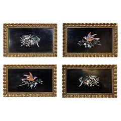 Mid-Century Italian Pietra Dura Plaques in Carved Gilt Frames, Set of Four