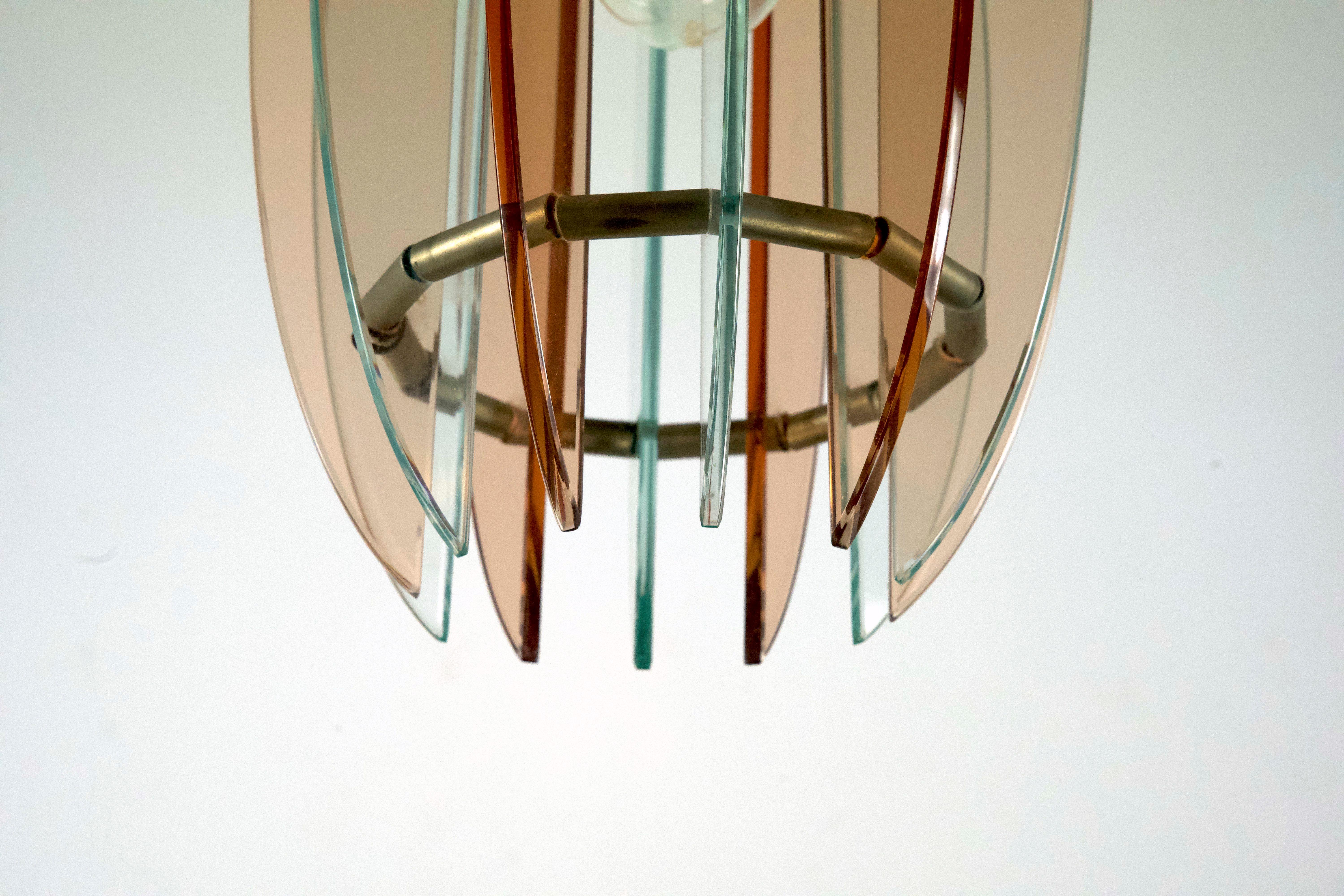 Mid-Century Italian pink and clear thick glass chandelier by Veca. Italy 1960s For Sale 5