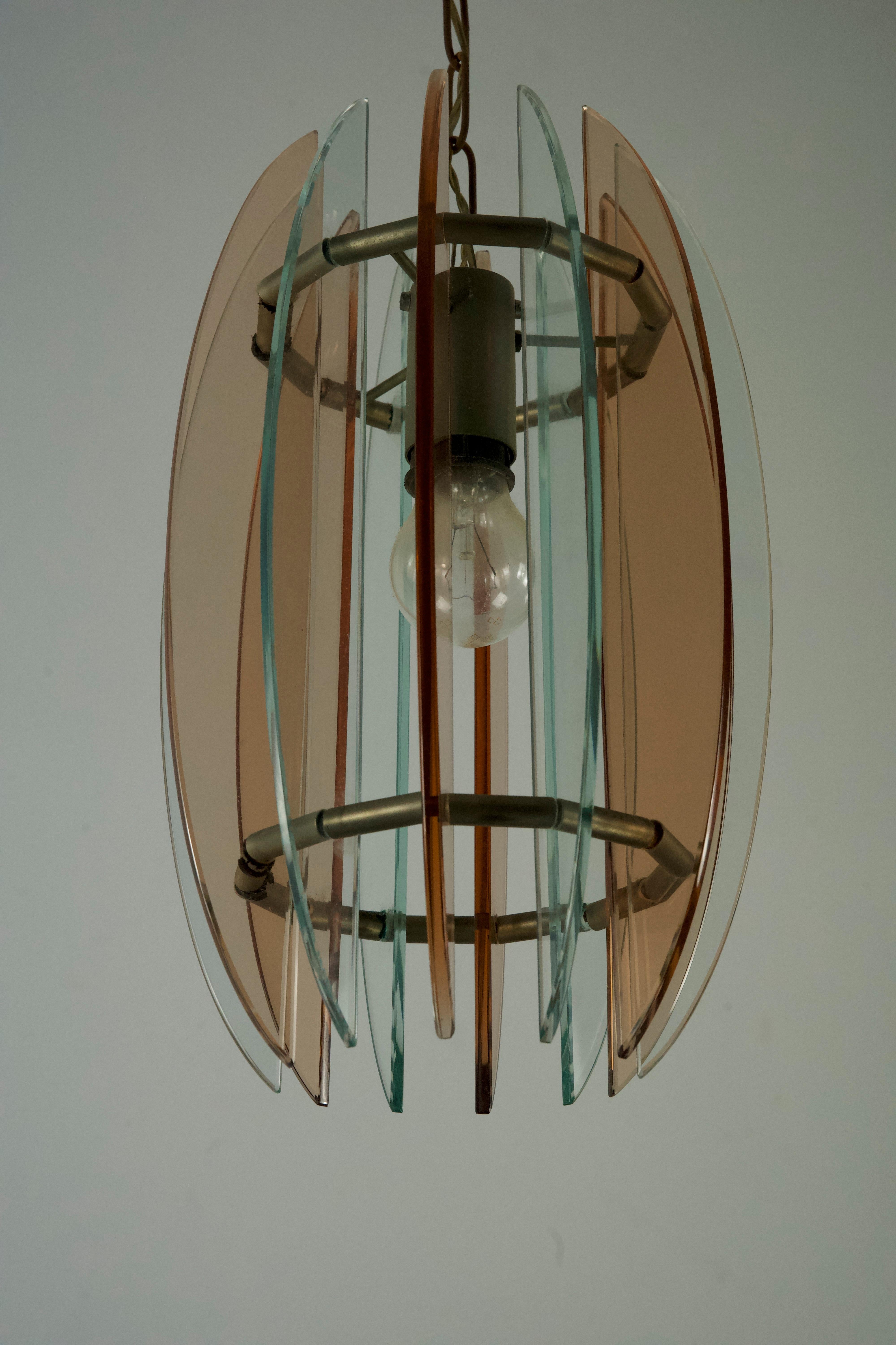20th Century Mid-Century Italian pink and clear thick glass chandelier by Veca. Italy 1960s For Sale
