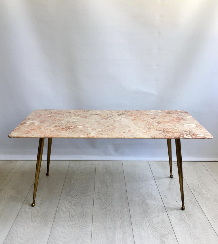 Midcentury Italian Pink Marble Coffee Table For Sale at 1stDibs