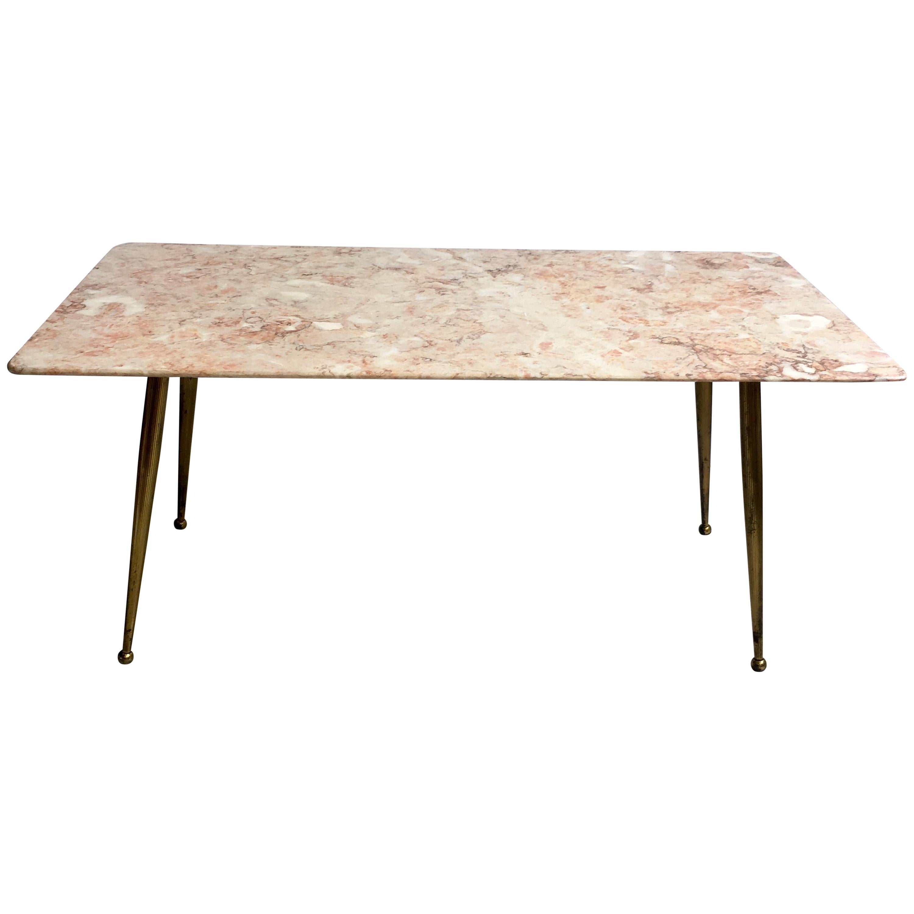 Midcentury Italian Pink Marble Coffee Table For Sale