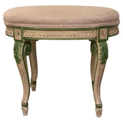 Mid-Century Italian Pink Painted Fruitwood French Louis XVI Style Ottoman Stool