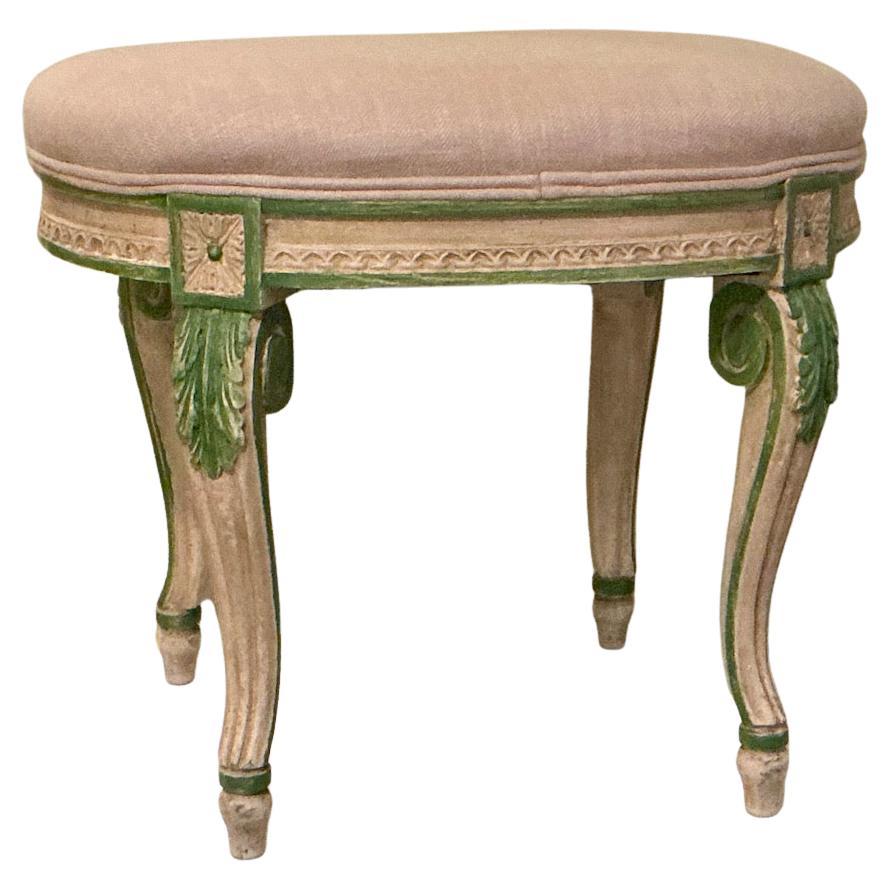 Mid-Century Italian Pink Painted Fruitwood French Louis XVI Style Ottoman Stool