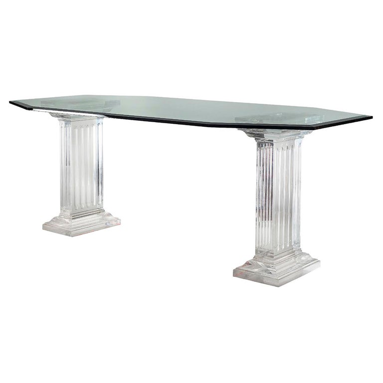 MidCentury Italian Plexiglass and Glass Top Dining Table For Sale at