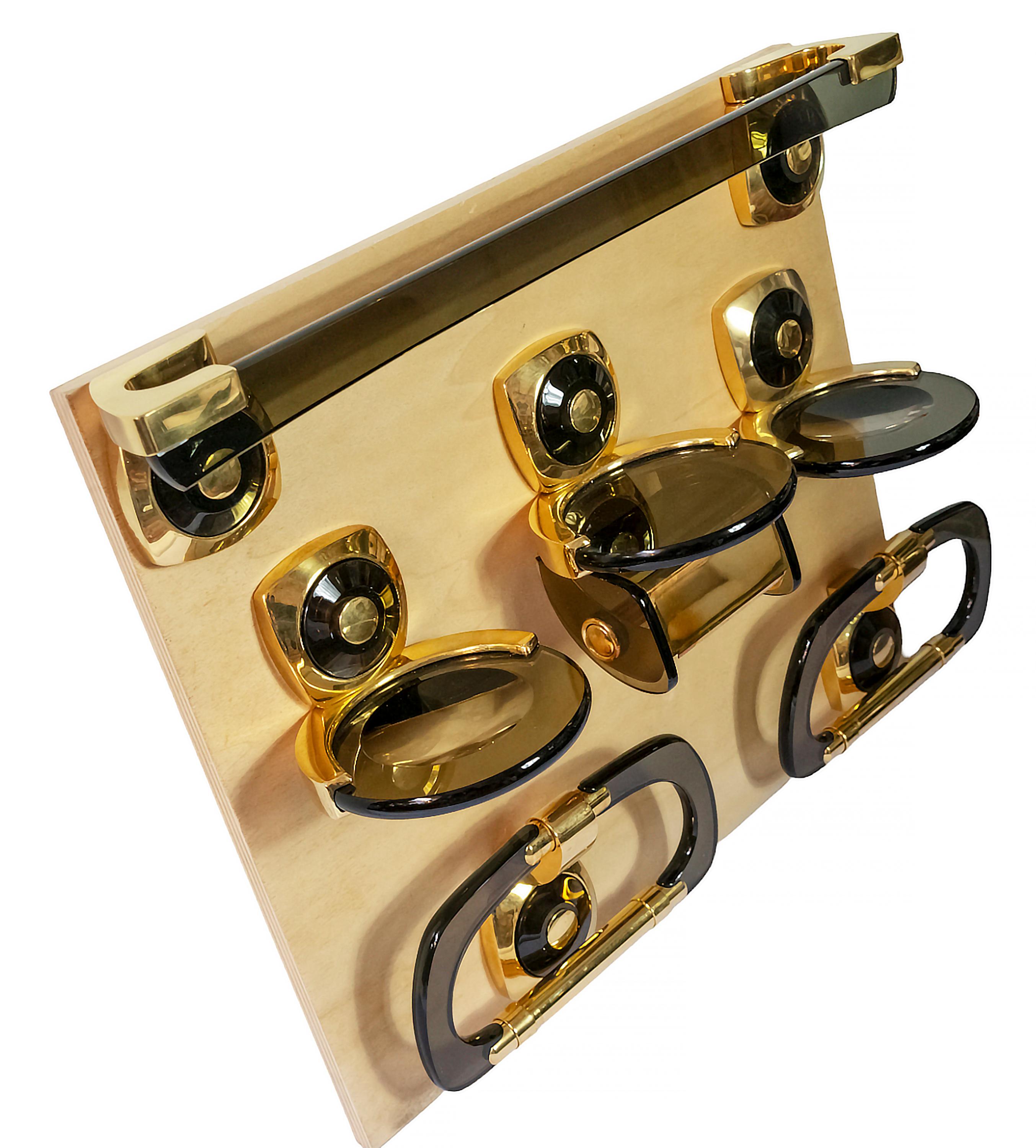 Mid-Century Italian Plexiglass/Gilt Brass Bathroom Fixtures Set, 1970's