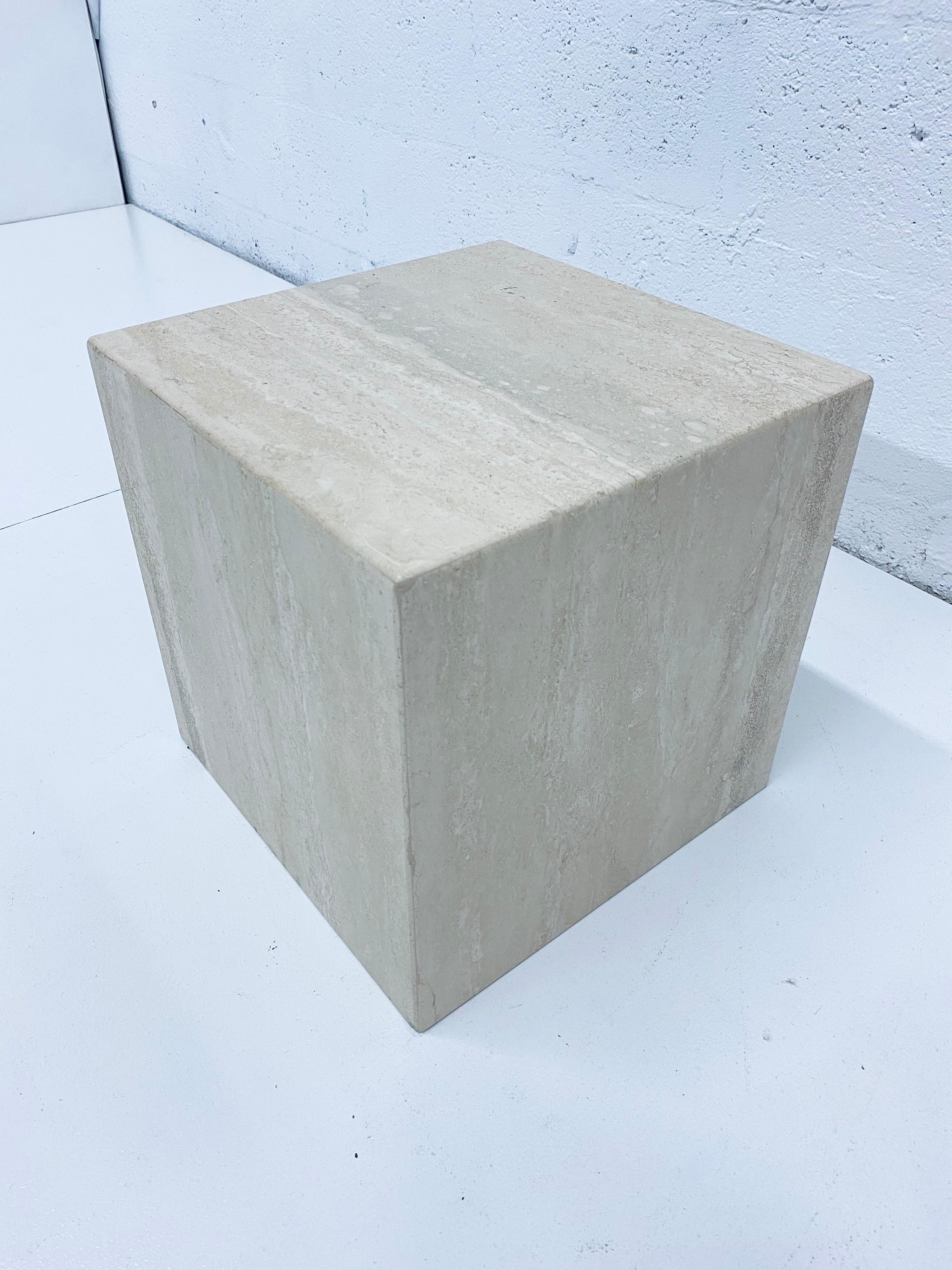Midcentury Italian Polished Travertine Cube Side Table, 1970s 2