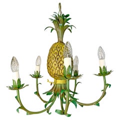 Mid Century Italian Polychrome Painted Iron Pineapple Chandelier