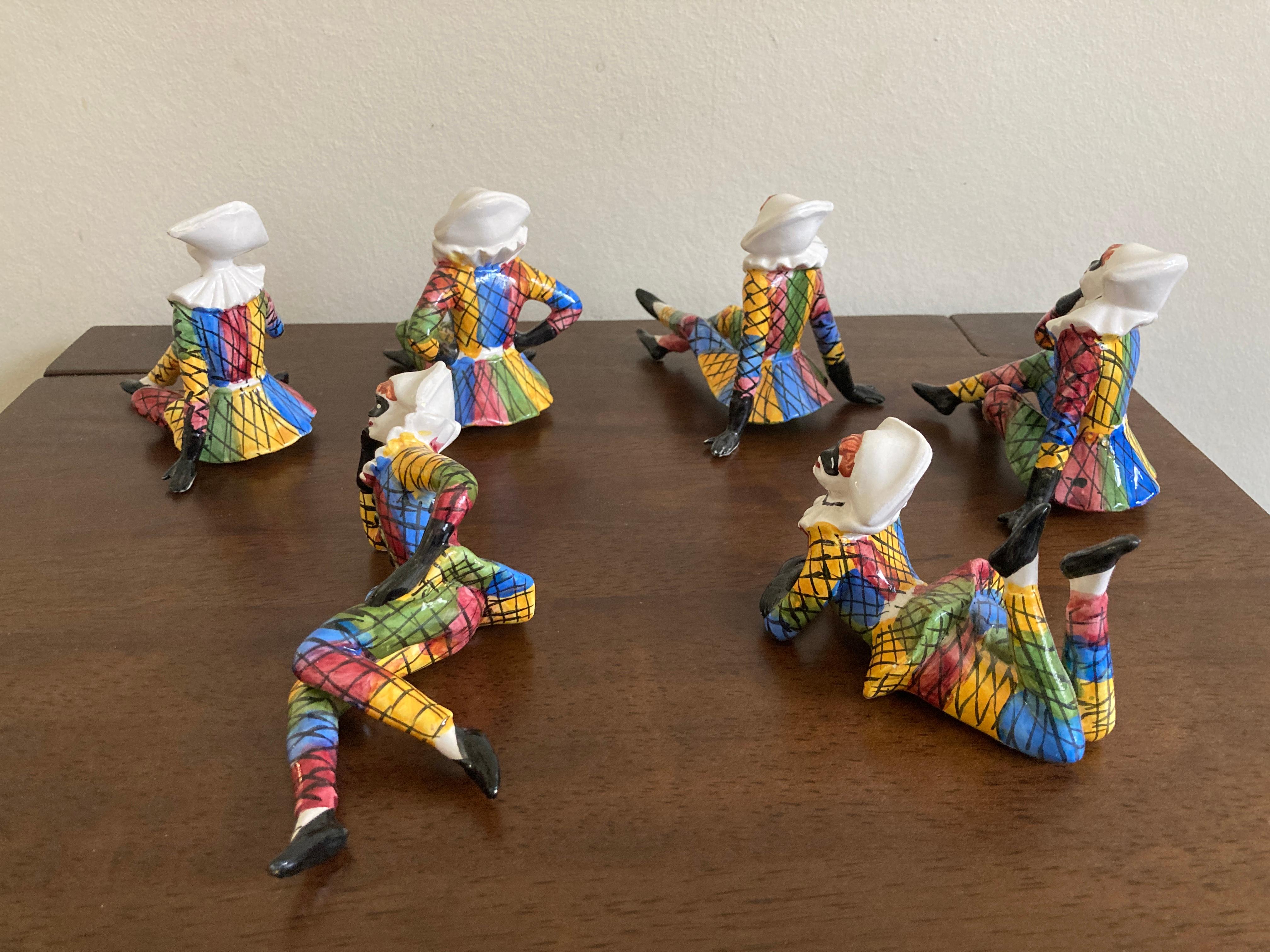 Mid Century Italian Porcelain Harlequin Figurines In Good Condition For Sale In Basildon, GB