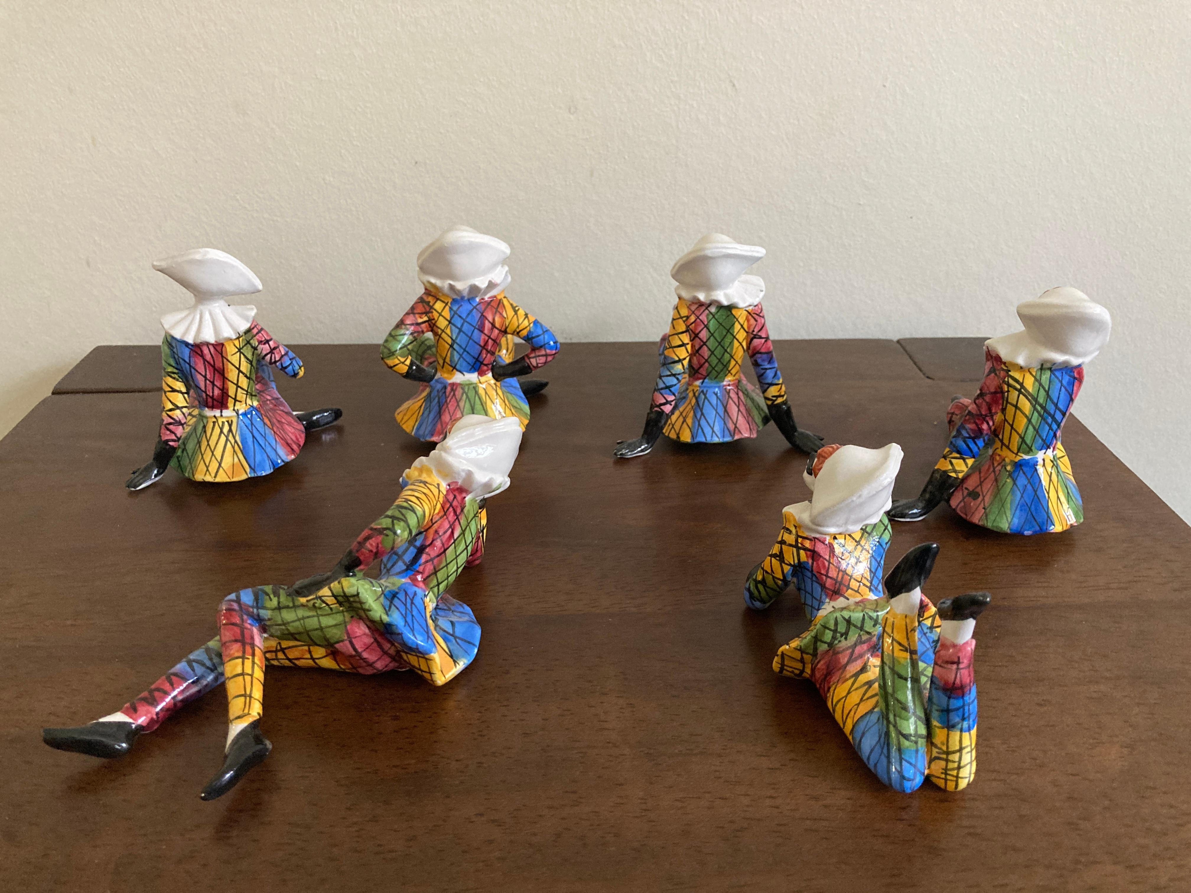 Mid-20th Century Mid Century Italian Porcelain Harlequin Figurines For Sale