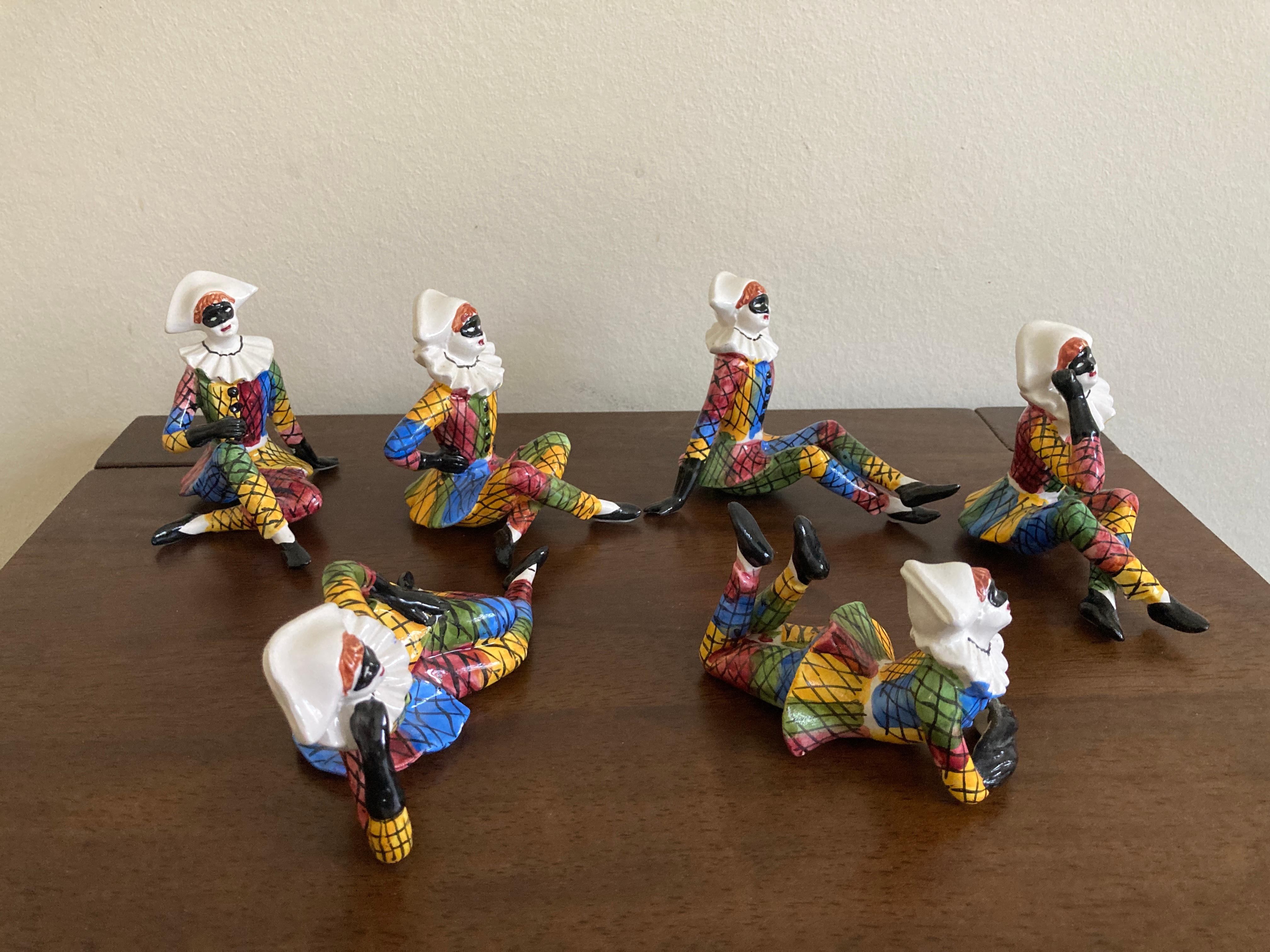 Mid Century Italian Porcelain Harlequin Figurines For Sale 3