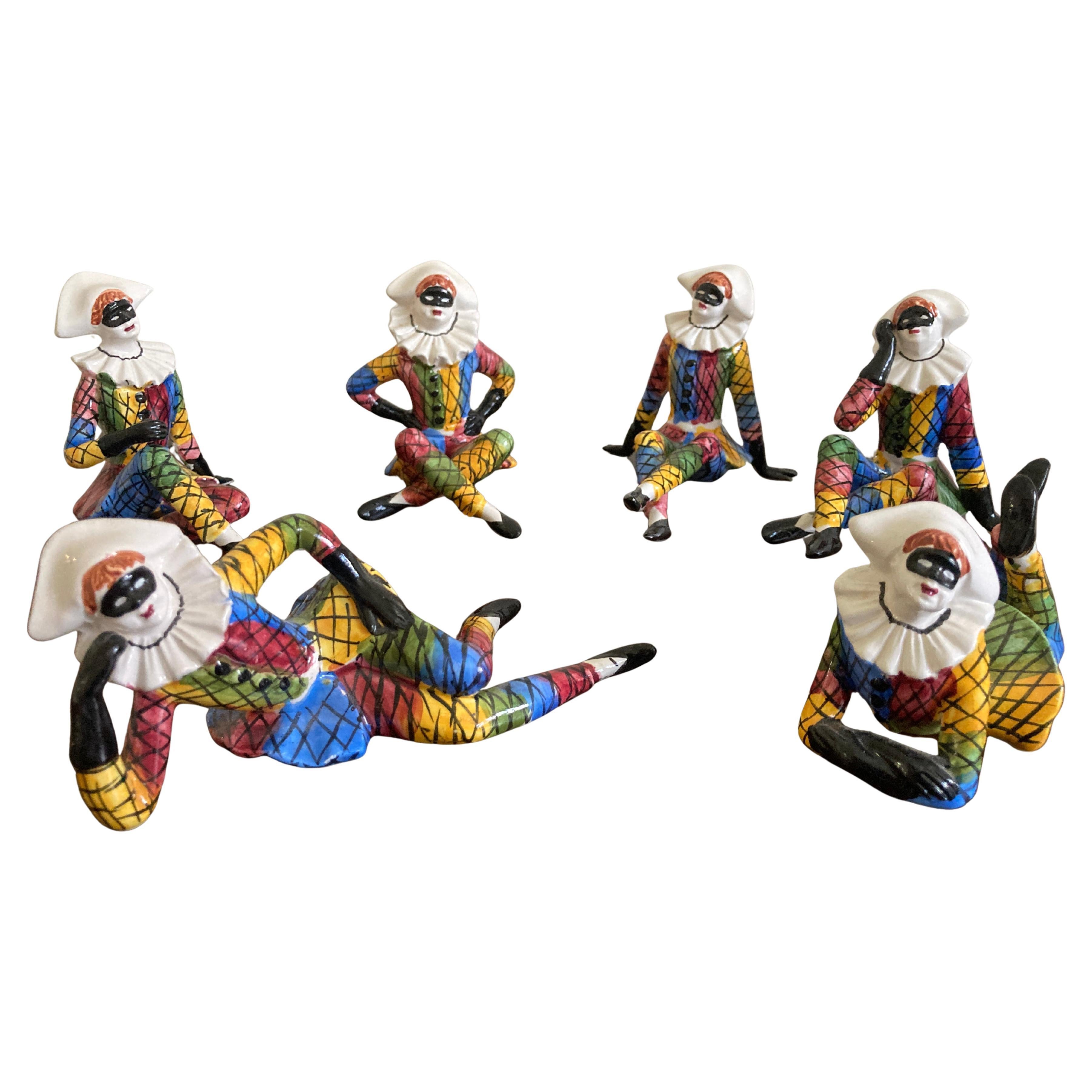 Mid Century Italian Porcelain Harlequin Figurines For Sale