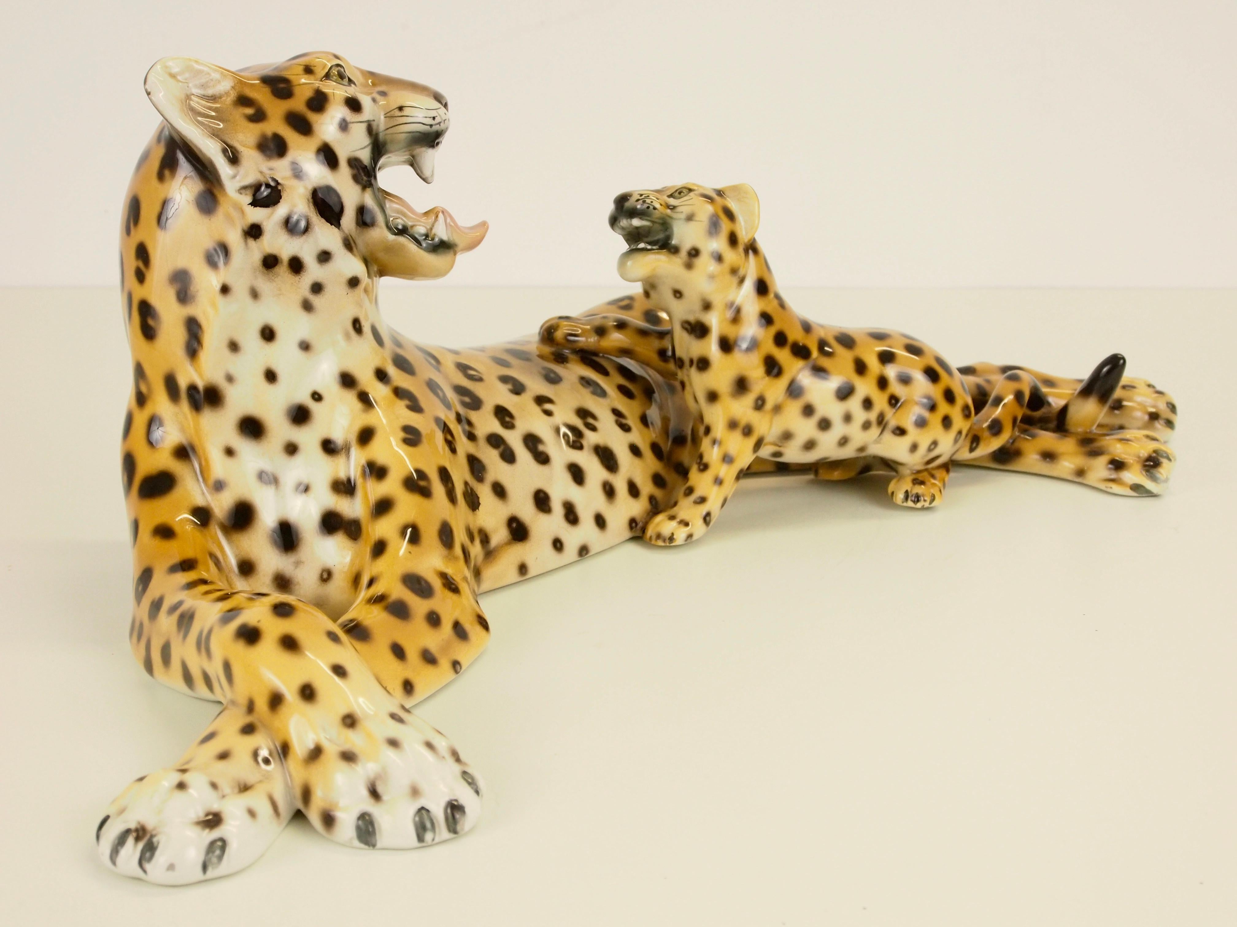 Art Deco Midcentury Italian Porcelain Leopard Statuette Favaro Cecchetto Attributed