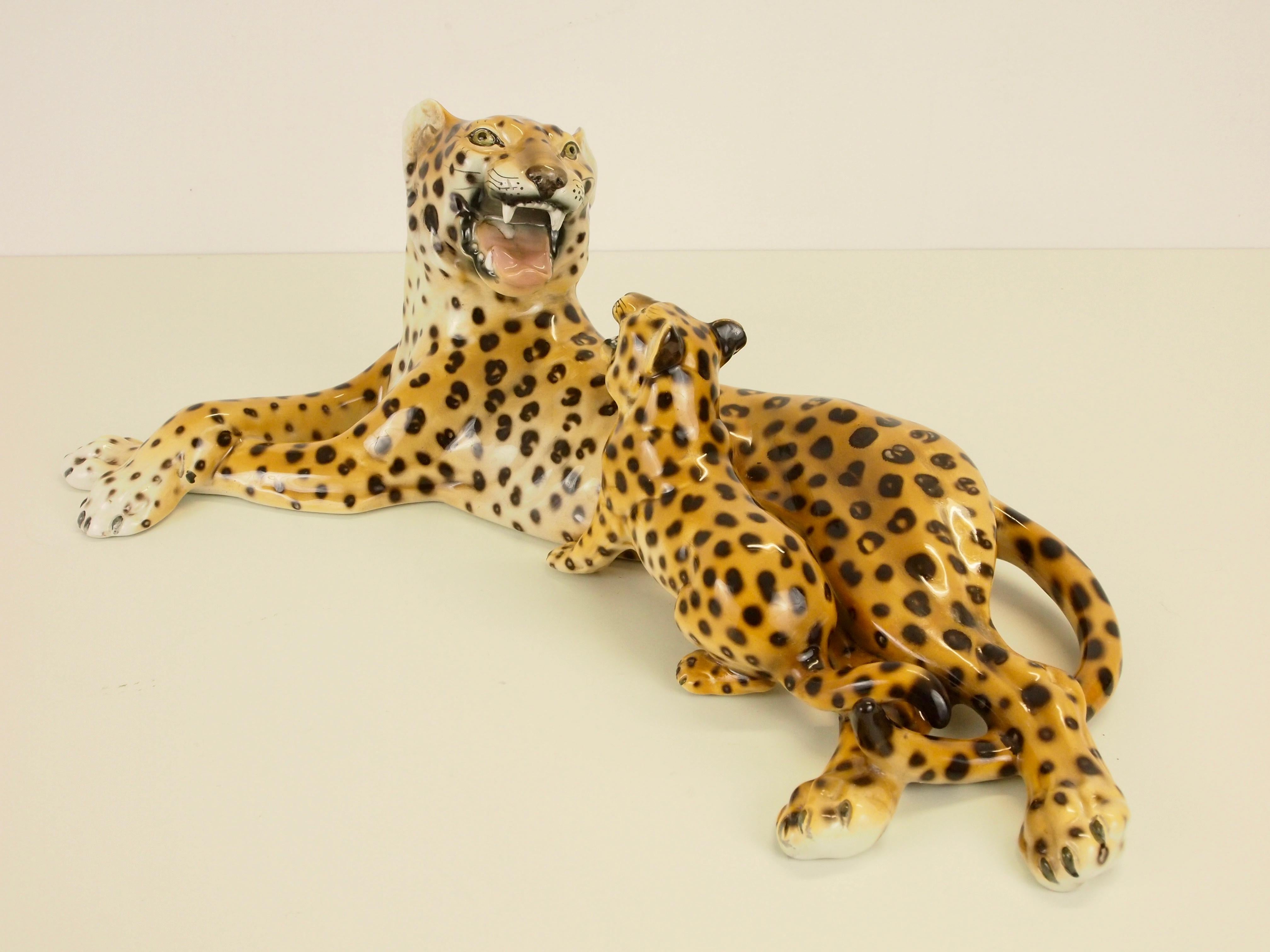 20th Century Midcentury Italian Porcelain Leopard Statuette Favaro Cecchetto Attributed